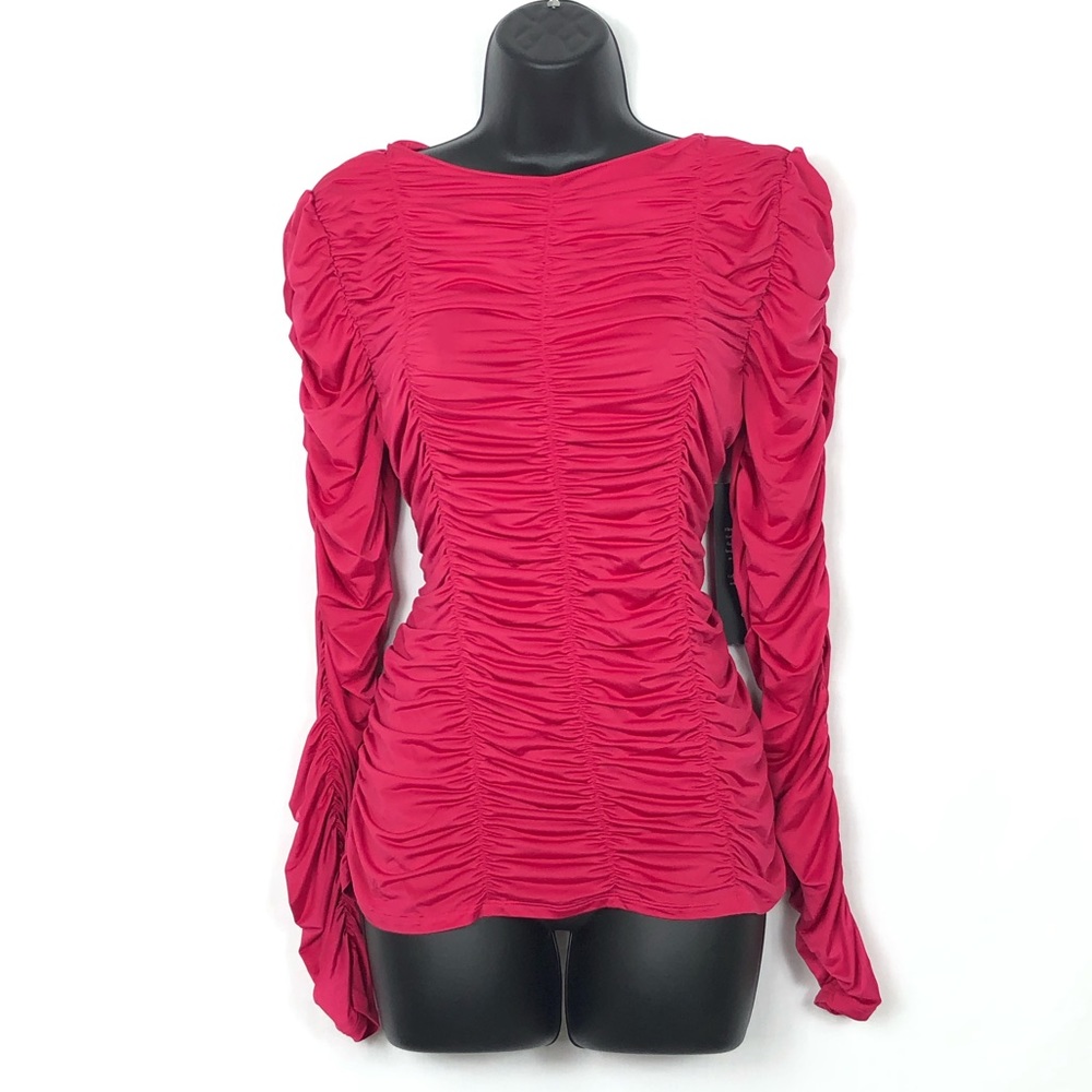 La Rambla Red Ruched Longsleeves Top